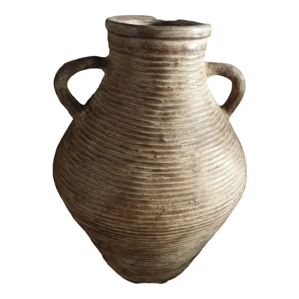 22"H Vintage Clay Bottle with Two Handles - Rustic Brown Pottery Decor for Home & Garden Styling