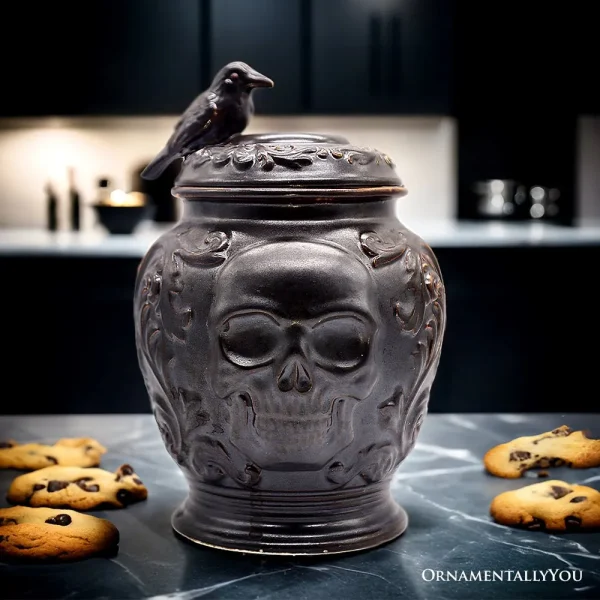 (Pre-Order) Spooky Urn 8" Cookie Jar, Ceramic Gothic Halloween Kitchen Decoration