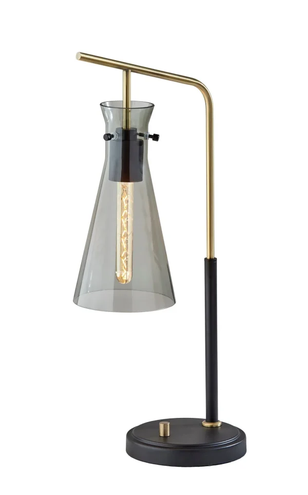 24" Stylish Black and Gold Metal Desk Lamp with Light Gray Cone Shade for Elegant Home Lighting