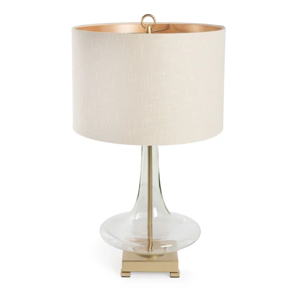 26" Clear Glass LED Table Lamp with Beige Fabric Shade - Stylish Ambient Lighting for Any Room