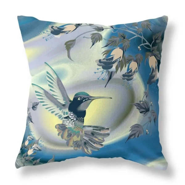 26" Blue and Yellow Bird Floral Throw Pillow - Stylish Indoor/Outdoor Decor, Durable Cotton Blend