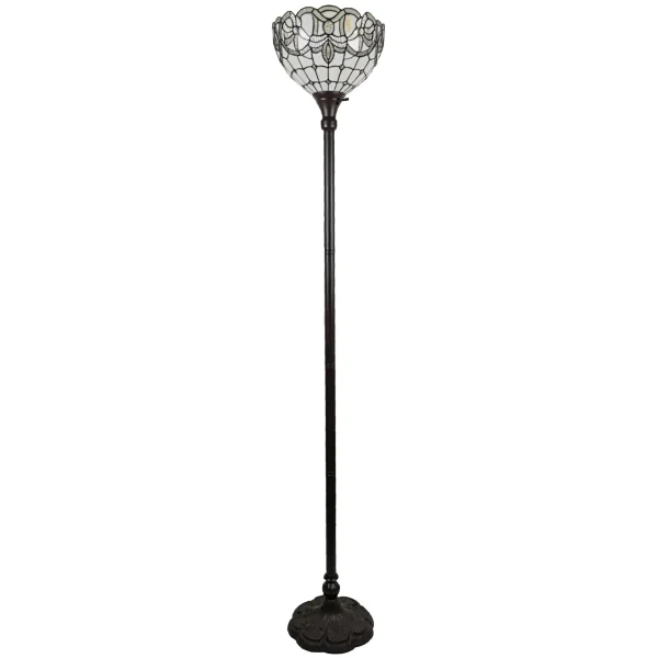 72" Elegant Traditional Floor Lamp with Stained Glass Bowl Shade – Warm Brown Metal Base Charm