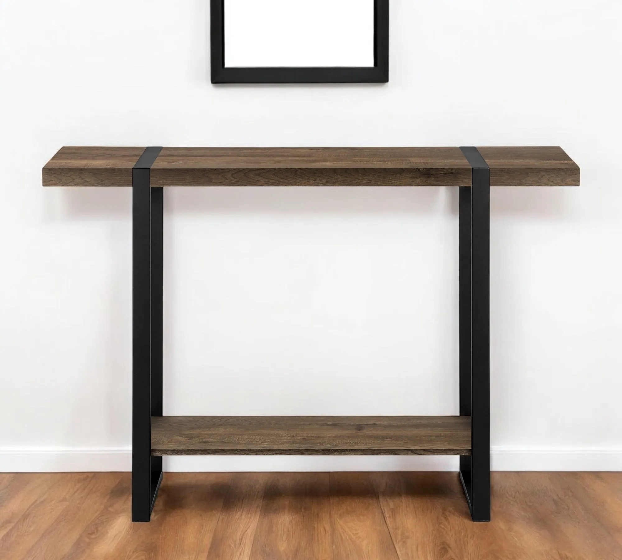 2h47-Stylish-Brown-and-Black-Distressed-Wood-and-Metal-Sled-Console-Table-with-Practical-Shelf
