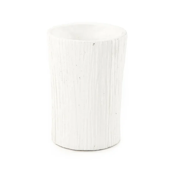 10043 Distressed White Vase - Rustic Log Design for Elegant Home Decor and Stylish Arrangements