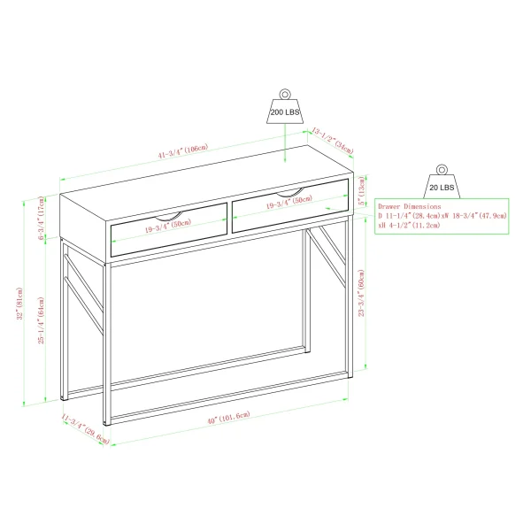 2-Drawer Modern Glam Entry Table with Faux Shagreen Finish and Stylish Metal Accents for Your Home