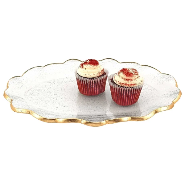 10 Glass Oval Edge Gold Serving Platter - Elegant, Durable Kitchen Display for Food & Drinks